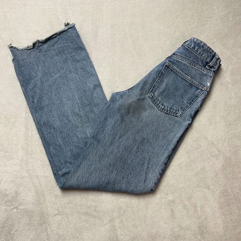 Zara High Waisted Wide Leg Distressed Jeans Light Wash Blue Size 0 24W
